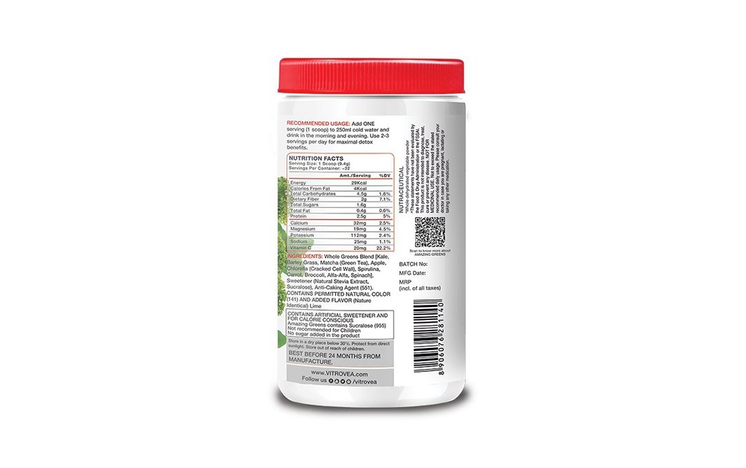 Vitrovea Whole Greens Powdered Mix Lime Flavor   Plastic Bottle  300 grams